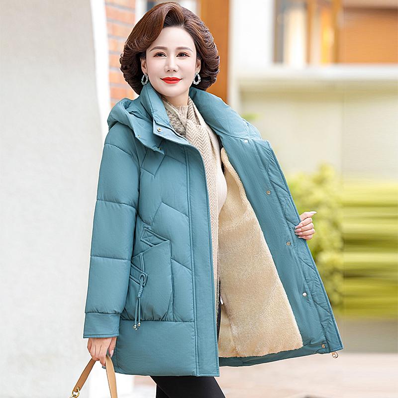 Schneebekleidung Wintermantel in Übergröße für Damen Daunenjacke Warm Verdicken Lässige Lockere Winterjacke mit Kapuze Samt Parkas Mantel