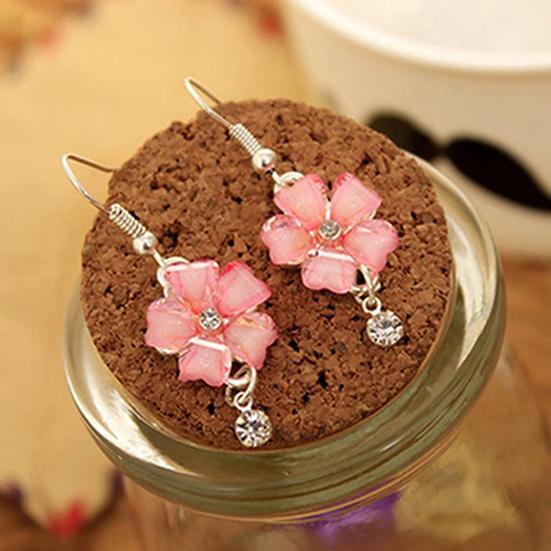 Hook Earrings Elegant Piercing Women Flower Petals Rhinestone Ear Dangle