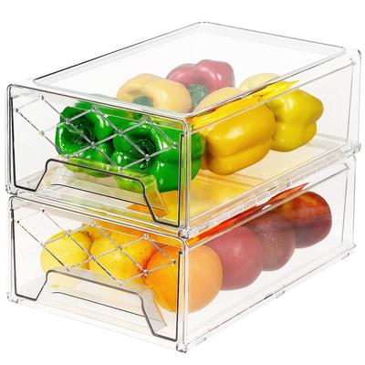 Refrigerator Organizer Bins with Pull-out Drawer, Stackable Fridge Drawer Containers, BPA-free Drawable Clear Storage Cases