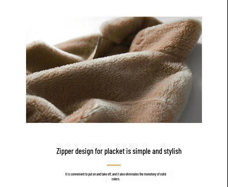 Elegante Giacca Calda in Pile con Velluto e Collo Alto Autunno/Inverno per Donna - Cardigan Trendy Casual con Zip