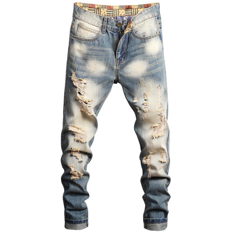 2025 Retro Washed Denim Jeans - Men's American High Street Style, PUNK Slim Fit, Straight Leg, Long Pants
