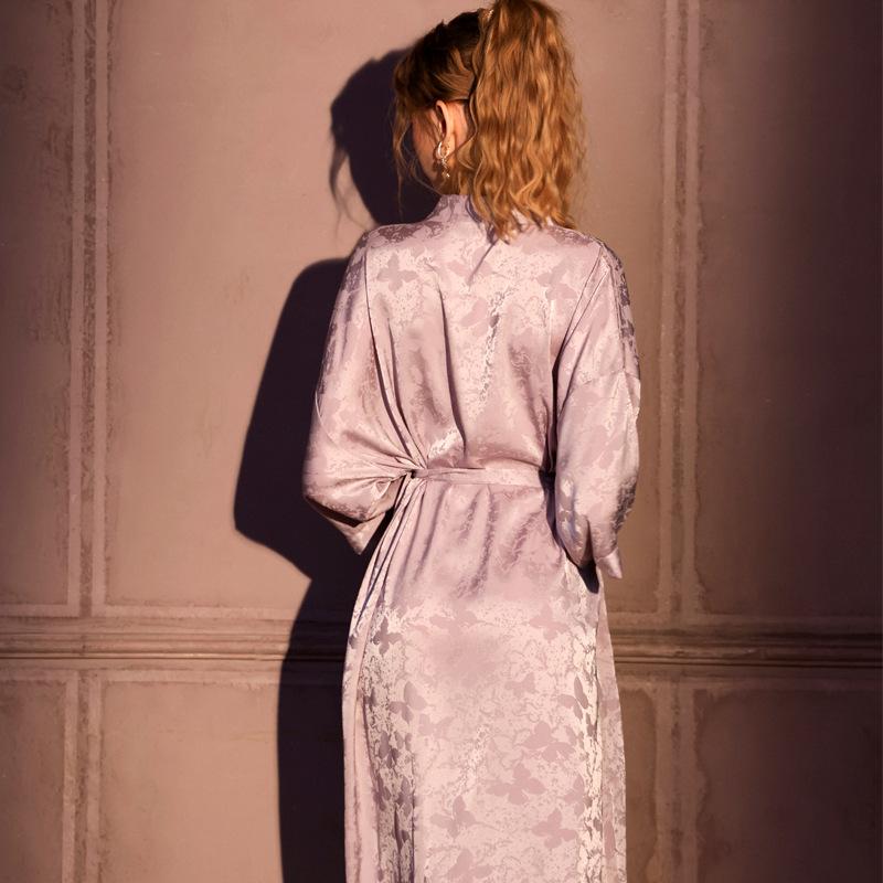 nightgown women's summer ice silk thin satin jacquard long retro sexy high-end spring and autumn bathrobe robe