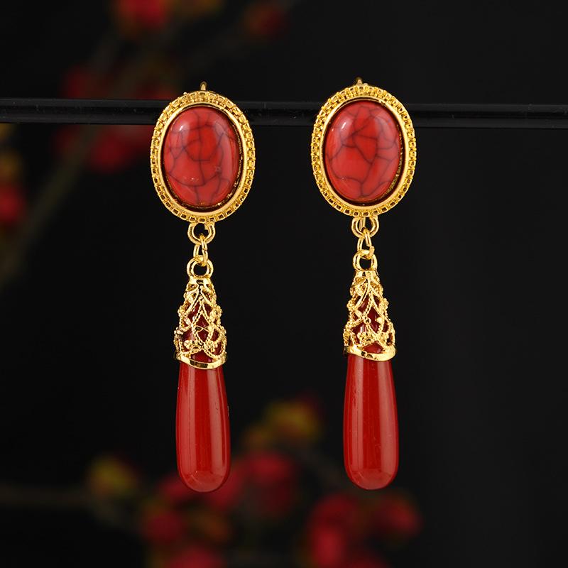 Xizang few earrings Nepal gold Tibetan style long earrings Tibetan women's earrings Tibetan clothing accessories