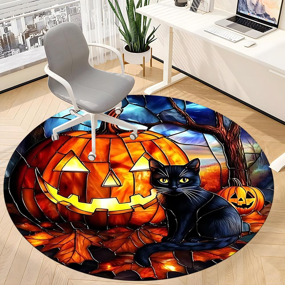 1 Stück Halloween Buntglas Stuhlteppich für Büro Rutschfest, Maschinenwaschbarer Teppich für Büro - Feiertagsdeko Maschinell hergestellt yy251029059