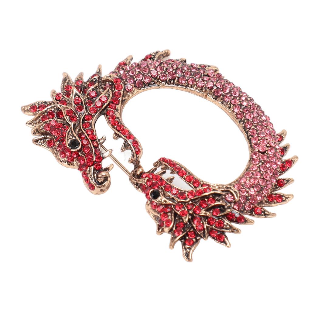Zodiac Chinese Dragon Brooch Pin Dual Heads Sparkling Antique Chinese Dragon Brooch for Men Women