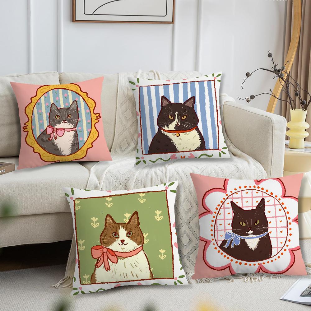 Cute caroon cat portrait photo frame fashion art Comfortable soft Pillow Case for Sofa Living Room Home Decor Protective Covers