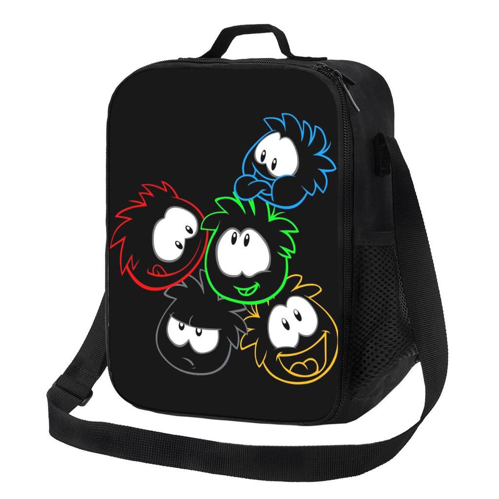 Club Penguin Puffle Group Insulated Lunch Bag Women Picnic Storage Food Boxes Portable Container Cooler Thermal Lunch Box Tote
