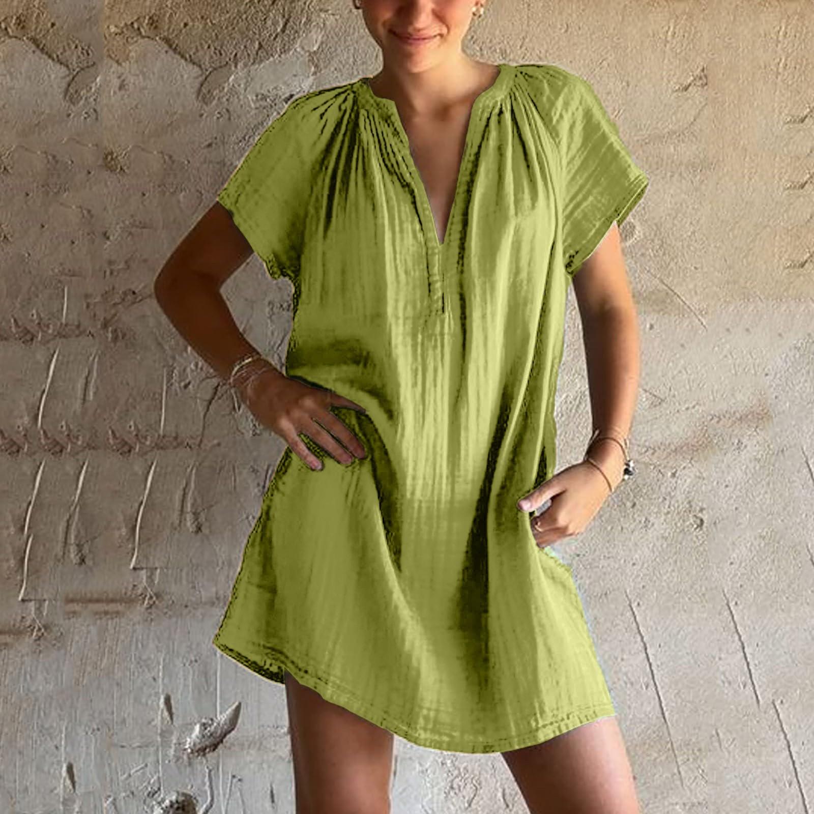 

Женские модные повседневные приталенные платья с коротким рукавом, V-образным вырезом, плиссировкой и прямым силуэтом M