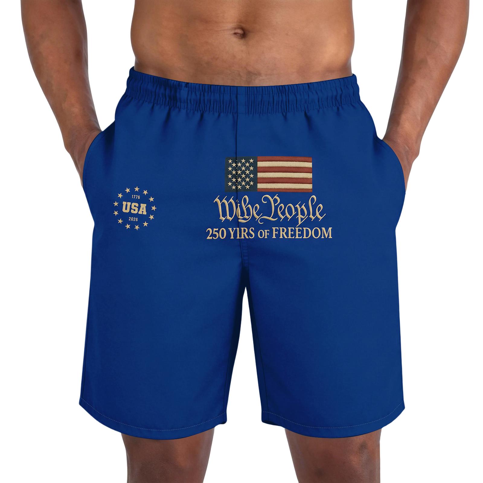 

Men s Elastic Waist Shorts With Printed We The 250 Years Of USA Flag Comfortable Loose Fit Casual Style XXL
