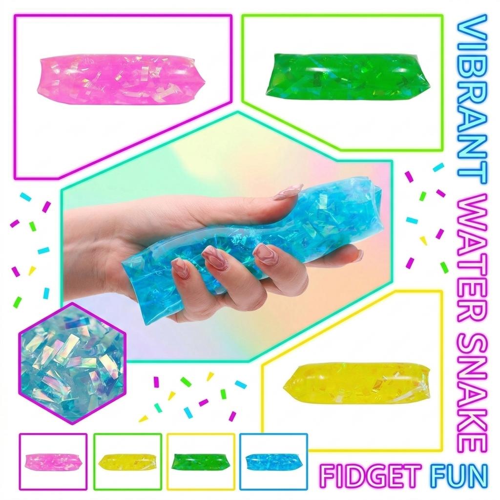 Glitter Water Snake Toy - Smooth Slippery Wiggly Stress Relief Toy With Confetti And Sea Creatures For Kids And Adults50ml