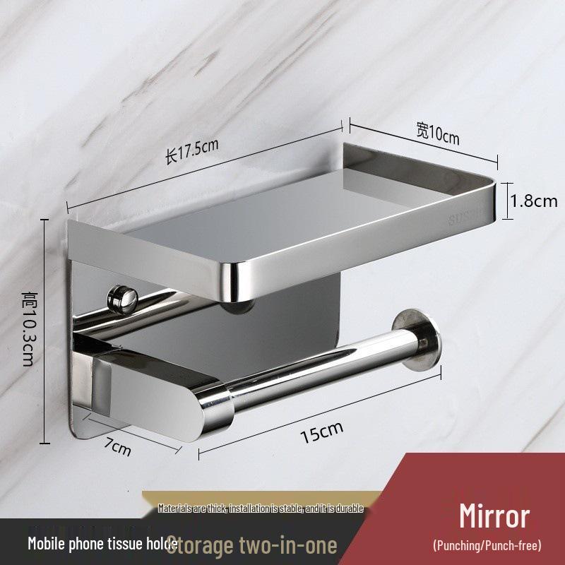 Stainless Steel Toilet Paper Holder with Phone Shelf, Punch-Free Installation for Home and Public Restrooms