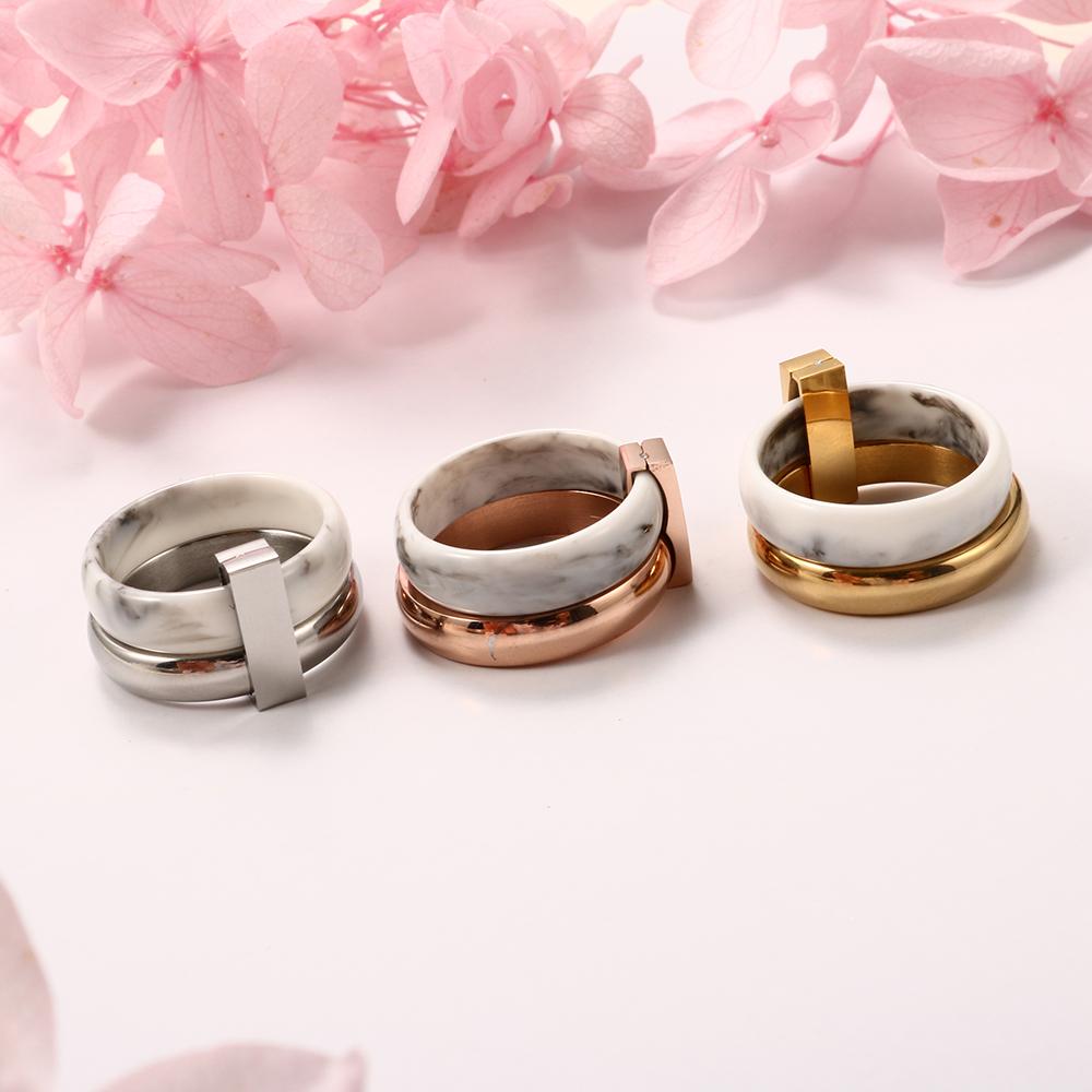 Anello in Ceramica a Due Strati Mobile Moda Anelli in Acciaio Inossidabile per Donne Anelli Color Rame per Regalo Anelli per Amanti Gioielli