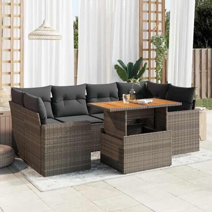 VidaXL Garden Lounge Set with Cushions 7 Pcs Grey Braided Resin 3327007