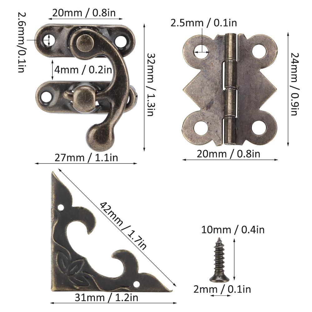46PCS Bronze Box Hardware Small Size Box Hinges Angle Code Latch Hook Hasp  Cabinet