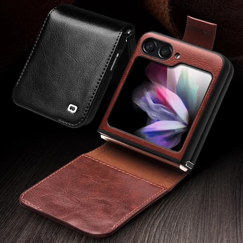 100% Přírodní Pravá Kůže Pouzdro pro Samsung Galaxy Z Flip5 5G Prémiové Peněženkové Kryt z Hovězí Kůže pro Samsung Z Flip 5