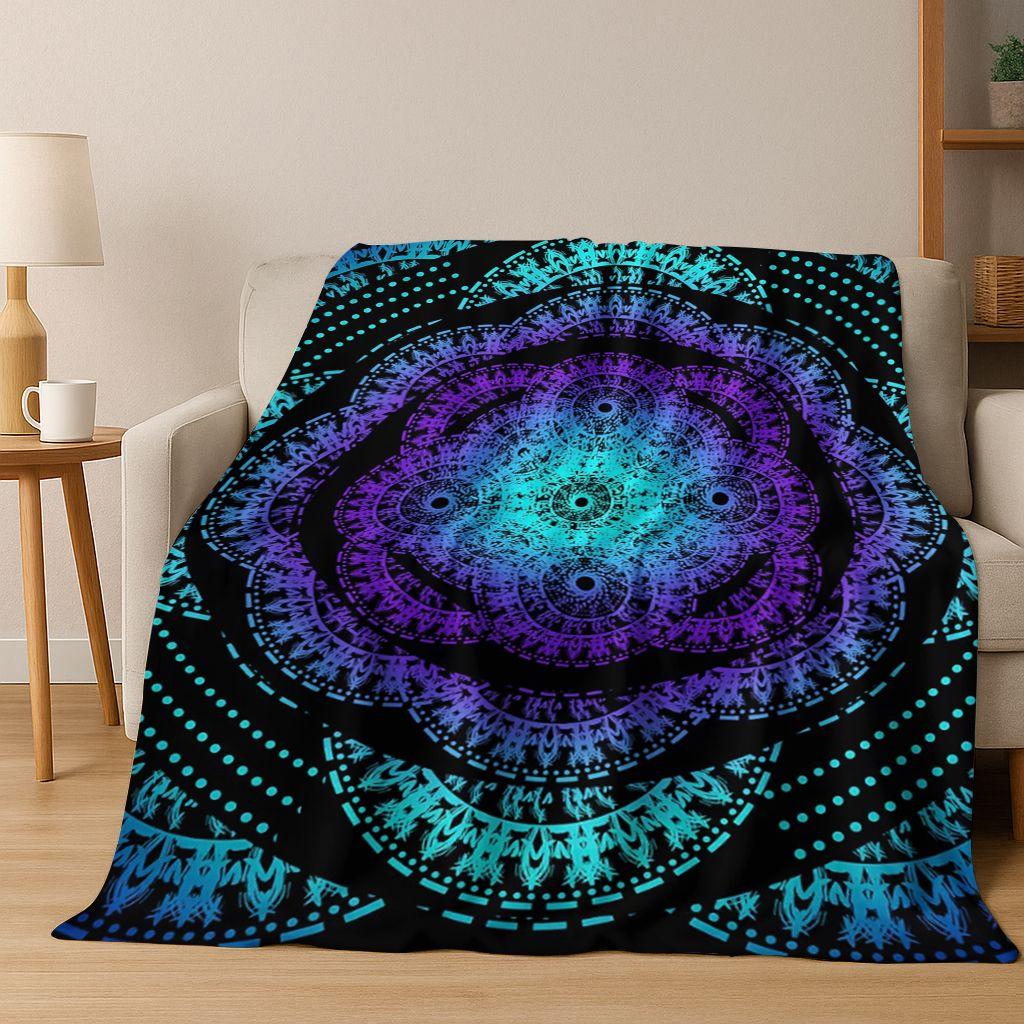 Rainbow Mandala Flower Chakras Yoga Bohemia Art Flannel Blanket,Cozy Soft Throw Blanket for Home Bedroom Bed Sofa Cover Kid Gift