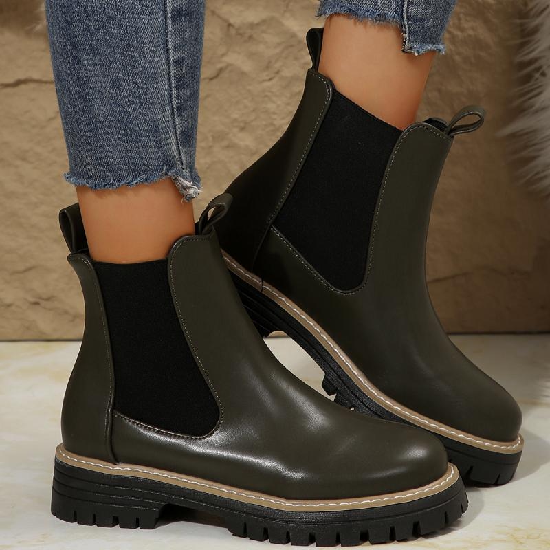Fashion Comfort Thick Bottom Chelsea Boots Women 2025 Autumn Slip On Chunky Platform Black Pu Ankle Boots Woman's Casual Shoes Plus Size