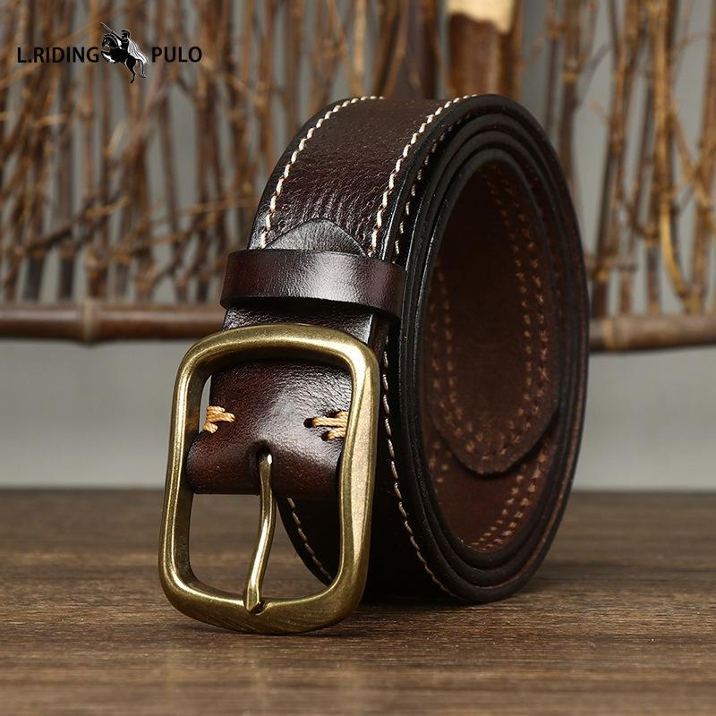 Fashionable Retro Leather Belt for Men Genuine Leather Pure Cowhide Copper Buckle Casual Jeans Belt