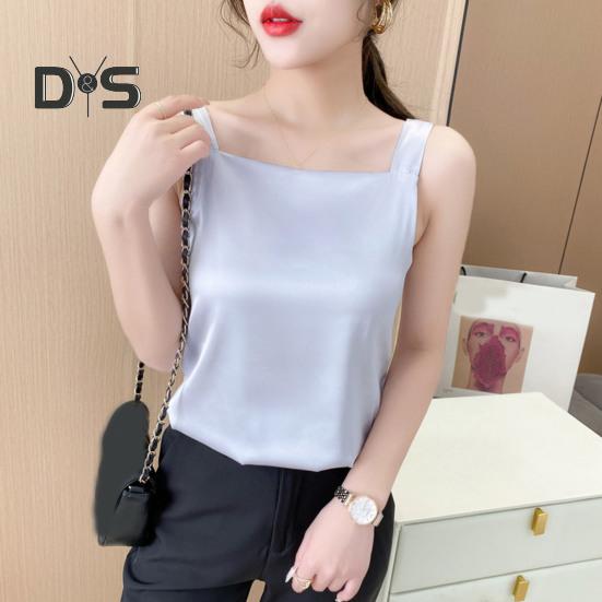 Women Vest Square Collar Sleeveless Smooth Tank Tops Solid Color Breathable Casual Camisole Daily Wear