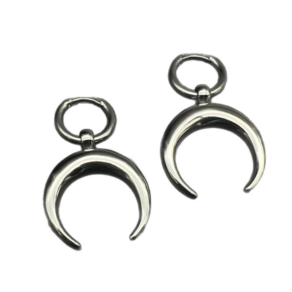 Minimalism Double-sided Smooth Surface Moon C-Shaped Dangle Earrings for Men Women Sliver Color Gothic Hip Hop Jewelry Gifts