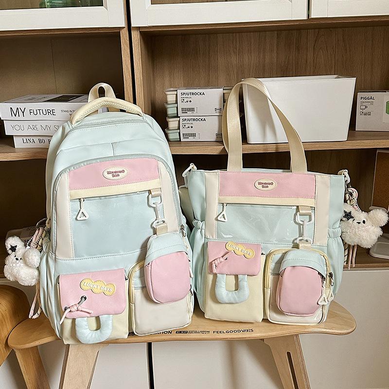 New Japanese ins fresh and sweet contrasting colors splicing bar pain bag girl junior high school students large-capacity backpack