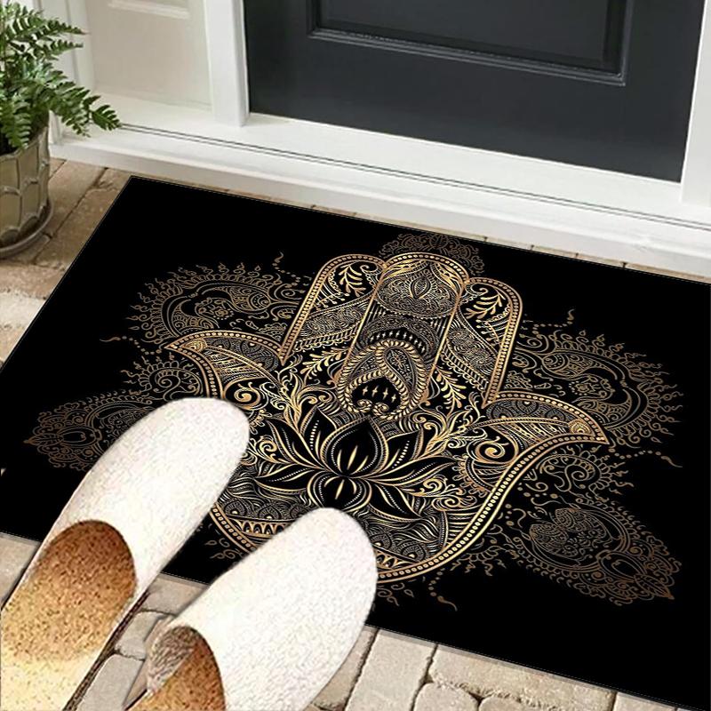 Golden Hamsa Symbol Office Rug Chair Mat, Entryway Carpet, Suitable for Front Door, Bedroom, Living Room, Desk, Holiday Gift