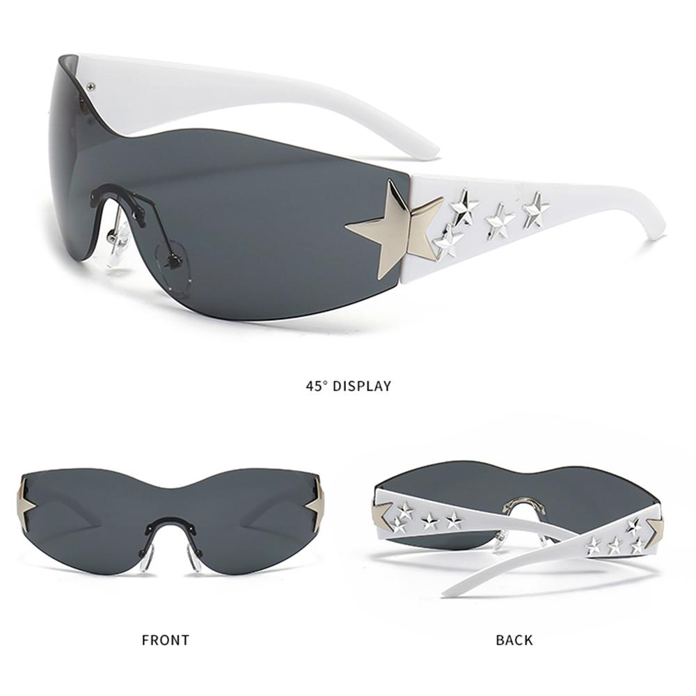 Lunettes de Soleil Tendance Cyclisme Voyage Cool Protection Uv400 Mode Nuances Enveloppantes Décor Étoiles Lunettes de Soleil Sans Monture