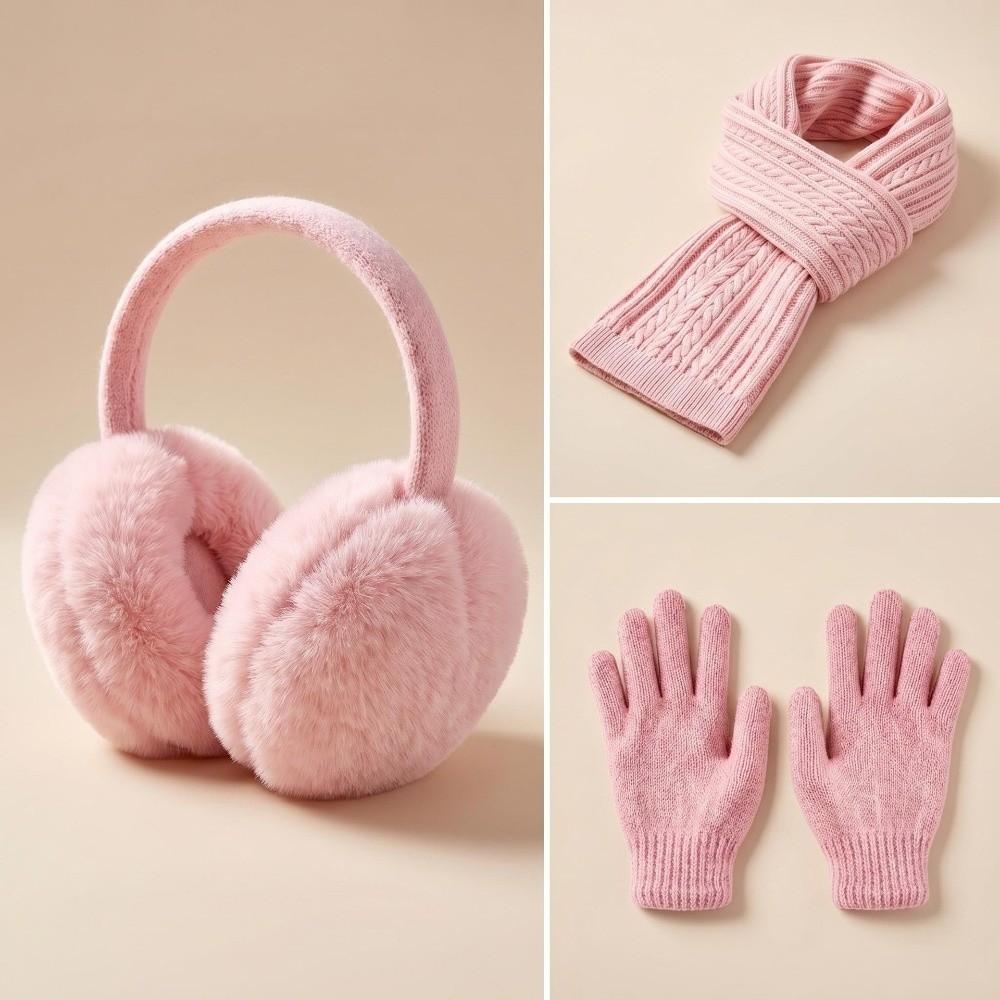 Elastic Woolen Neck Scarf Cold Proof Knitted Scarf Fashion Kids Earmuffs Scarf Gloves Set  Daily