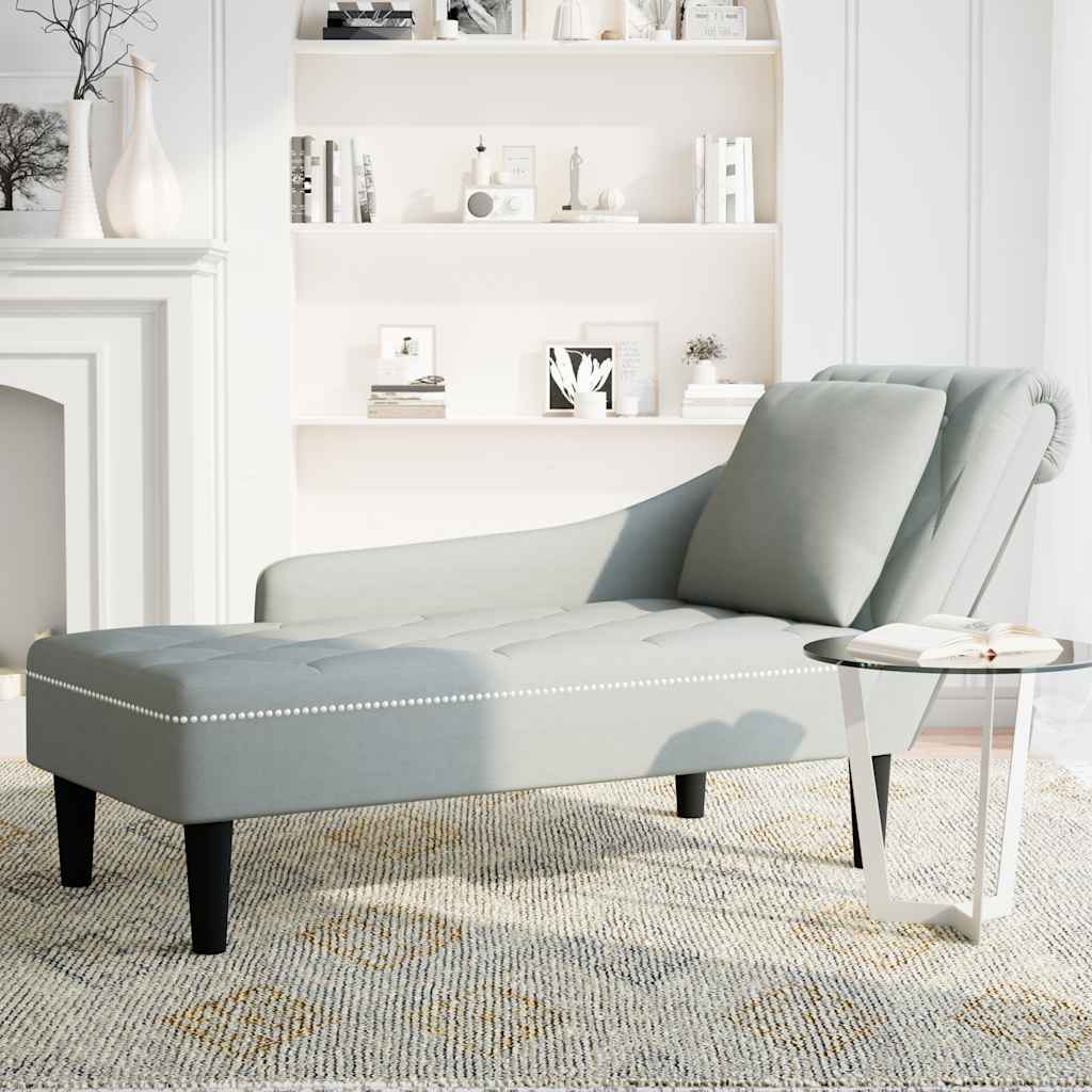 Chaise Longue with Cushion and Right Armrest Light Grey Velvet