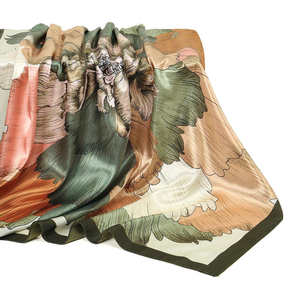 90*90cm Satin Silk Square Scarf Woman Fashion Kerchief Neck Head/Hair Scarves Bandana Handkerchief Floral Printed Headscarf