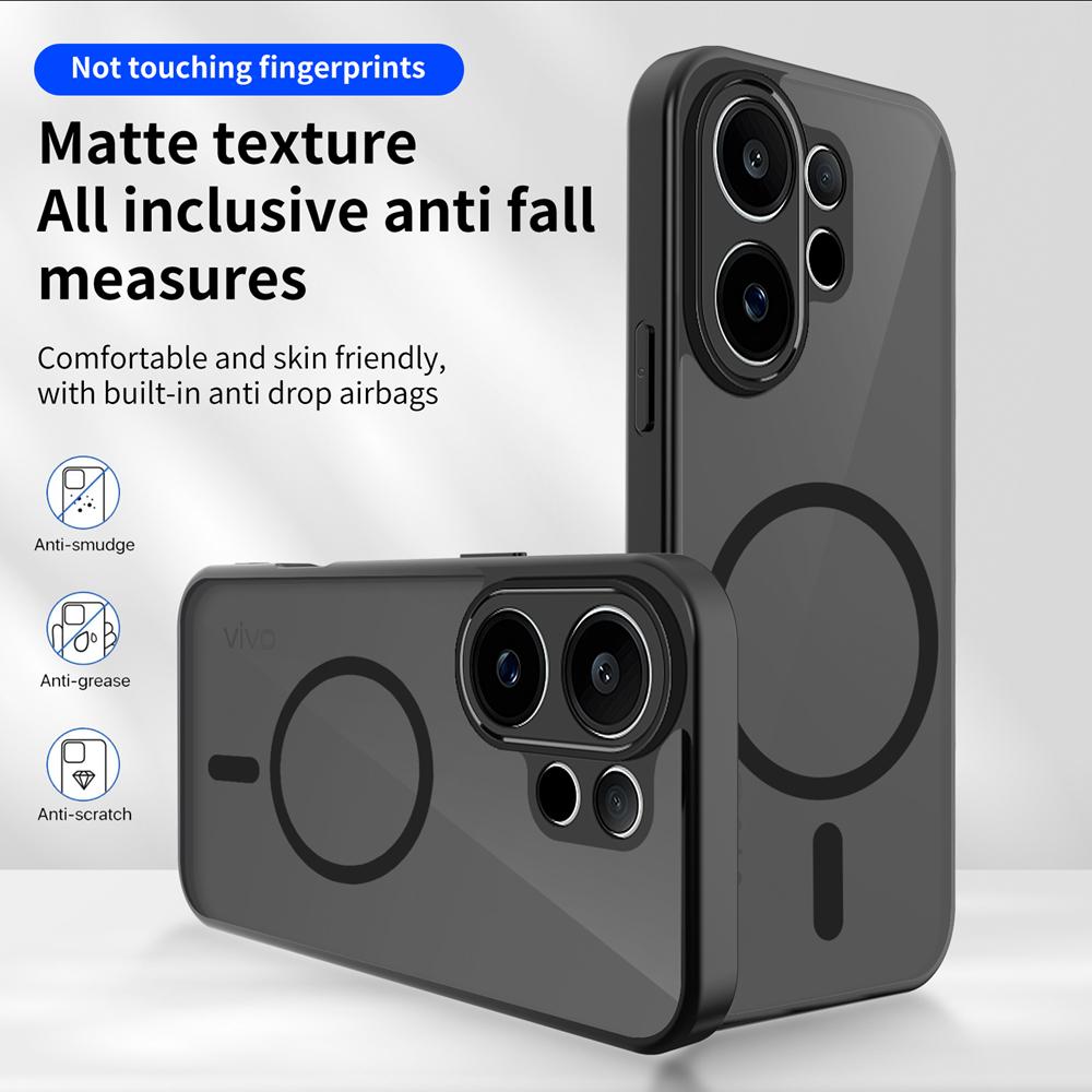 KEYSION Magnetic Phone Case for VIVO V60 Soft Silicone+PC Matte Translucent Clear Shockproof Back Cover for VIVO V60 5G