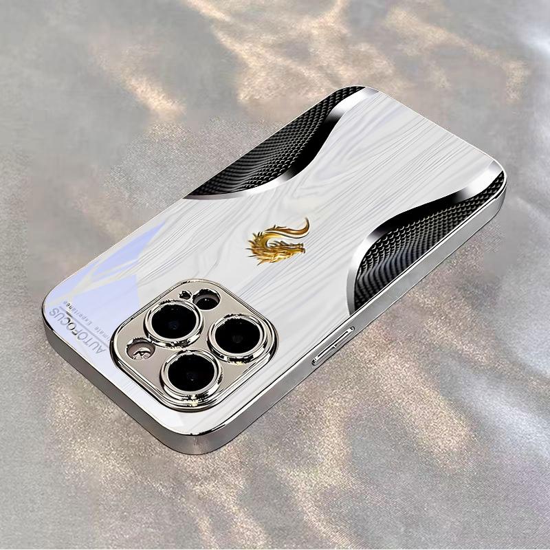Sleek Gold Dragon Electroplated Silver Phone Case For iPhone 17Air 17 16 15 14 13 12 11 Pro Max Plus 16E XR 7 8 Xs Glass Cover