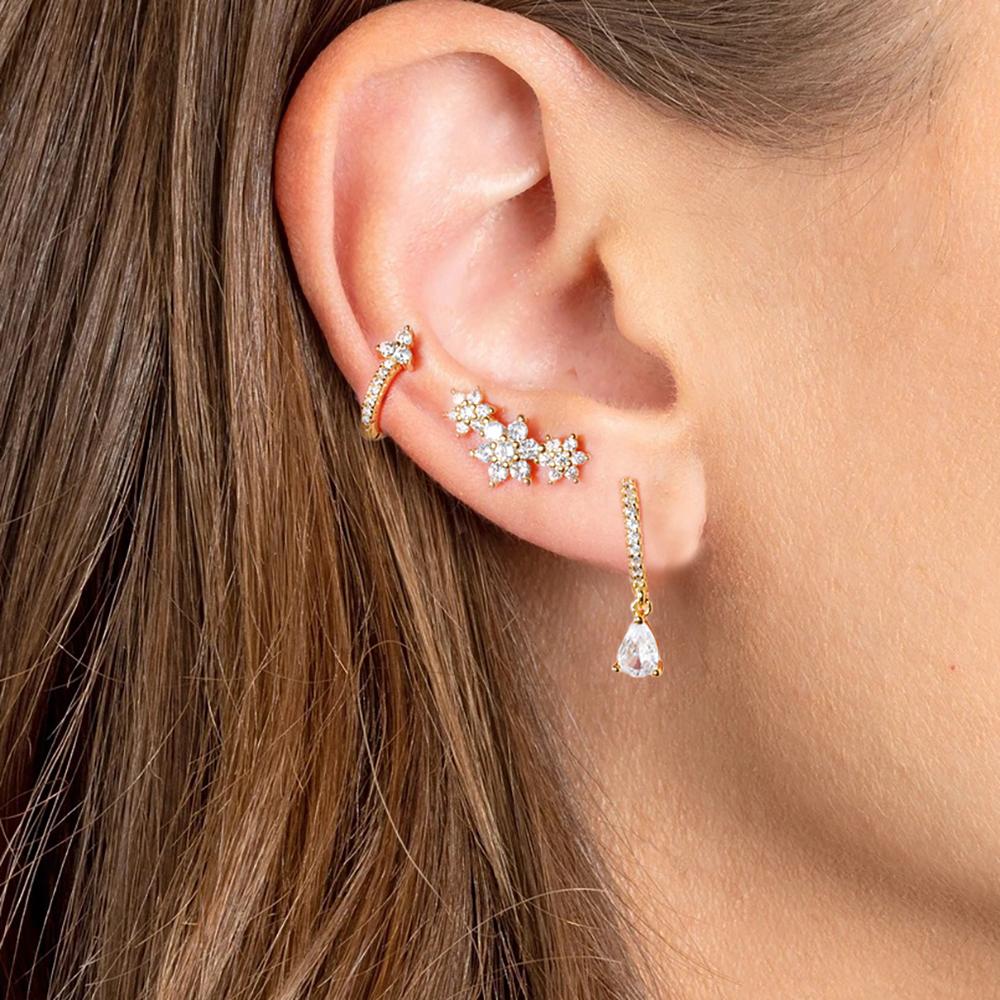 3PCS Gold Filled Flower Pendant Hoop Earrings Set for Women Stainless Steel Helix Rook Conch Tragus Stud Earring Fashion Jewelry