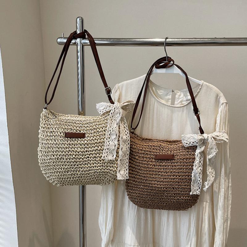 Casual Large Capacity Straw Shopping Shoulder Bag Hollow Out Woven Women Crossbody Bags Summer Beach Travel Lady Wicker Knitted Handbag
