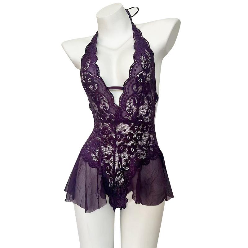 New seduction women's erotic underwear transparent lace sexy pure desire onesie passion open crotch free women