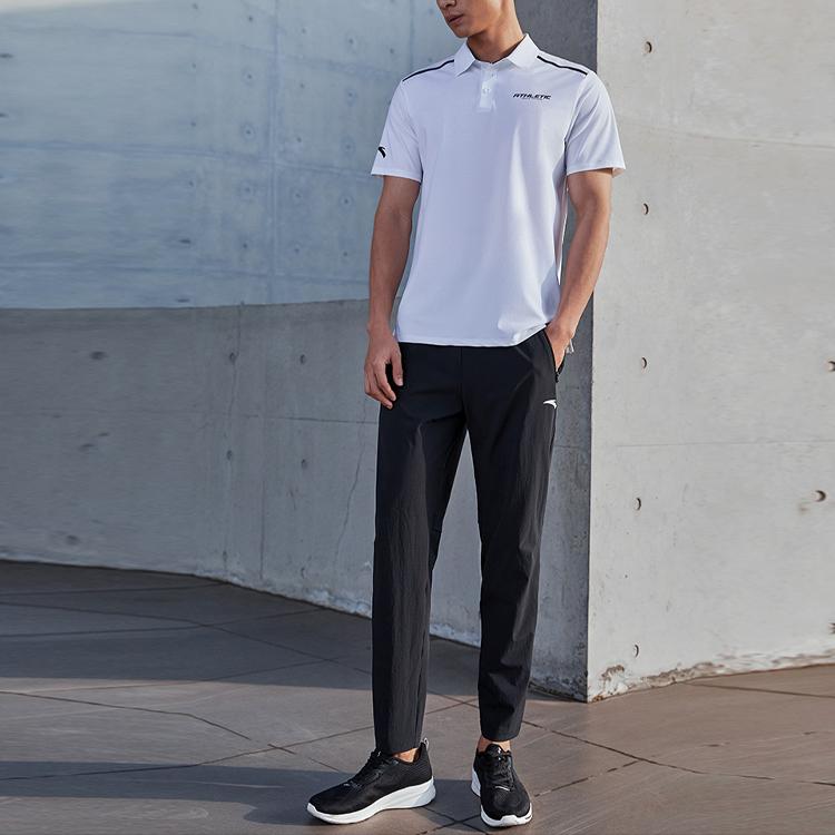 Anta Solid Color Logo Print Slim Fit Sweatpants Men Bottoms Black 952127504-2