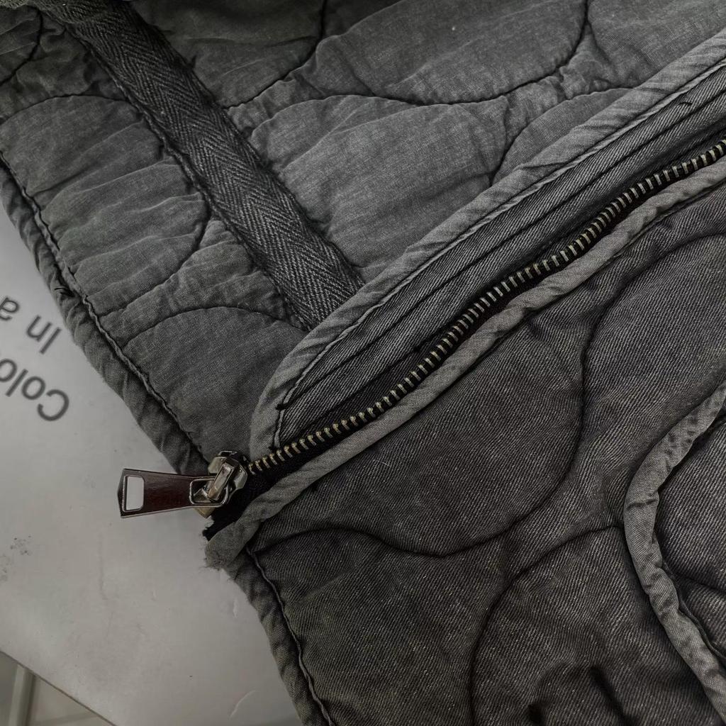 Autumn/Winter European & American Stand Collar Zipper Jacket with Large Pockets & Tie, Women's Long Sleeve Washed Cotton Coat