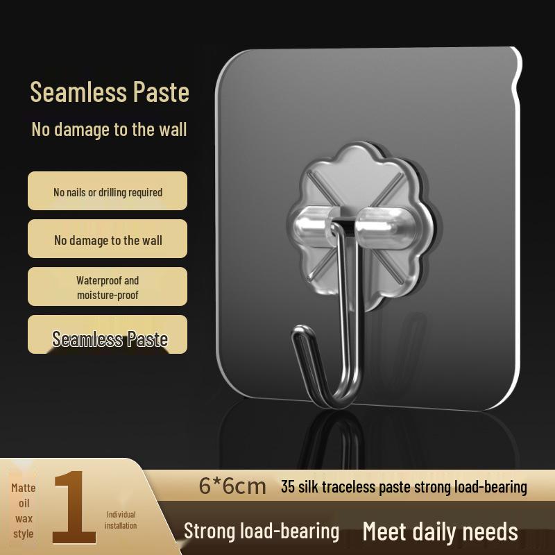 Large Transparent Stainless Steel Adhesive Hook: Strong, Thickened, Waterproof, and Traceless for Kitchen and Bathroom Use