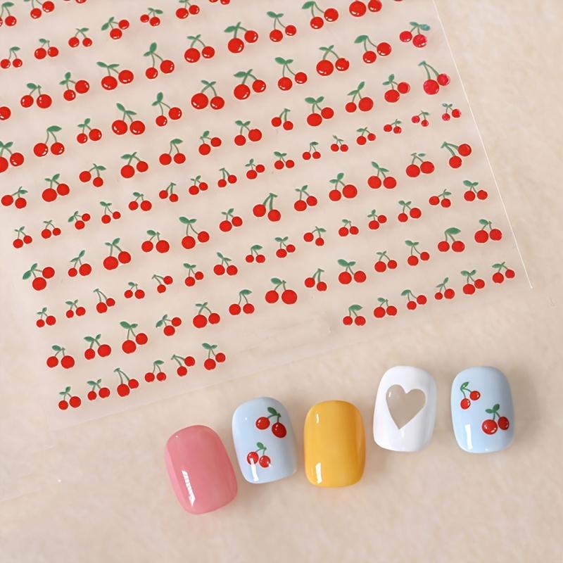 Cherry Charm Nail Art Stickers, Kawaii Fruit Design Nail Transfer Decals, DIY Nail Art Decorative Sliders for Nail Art Decoration