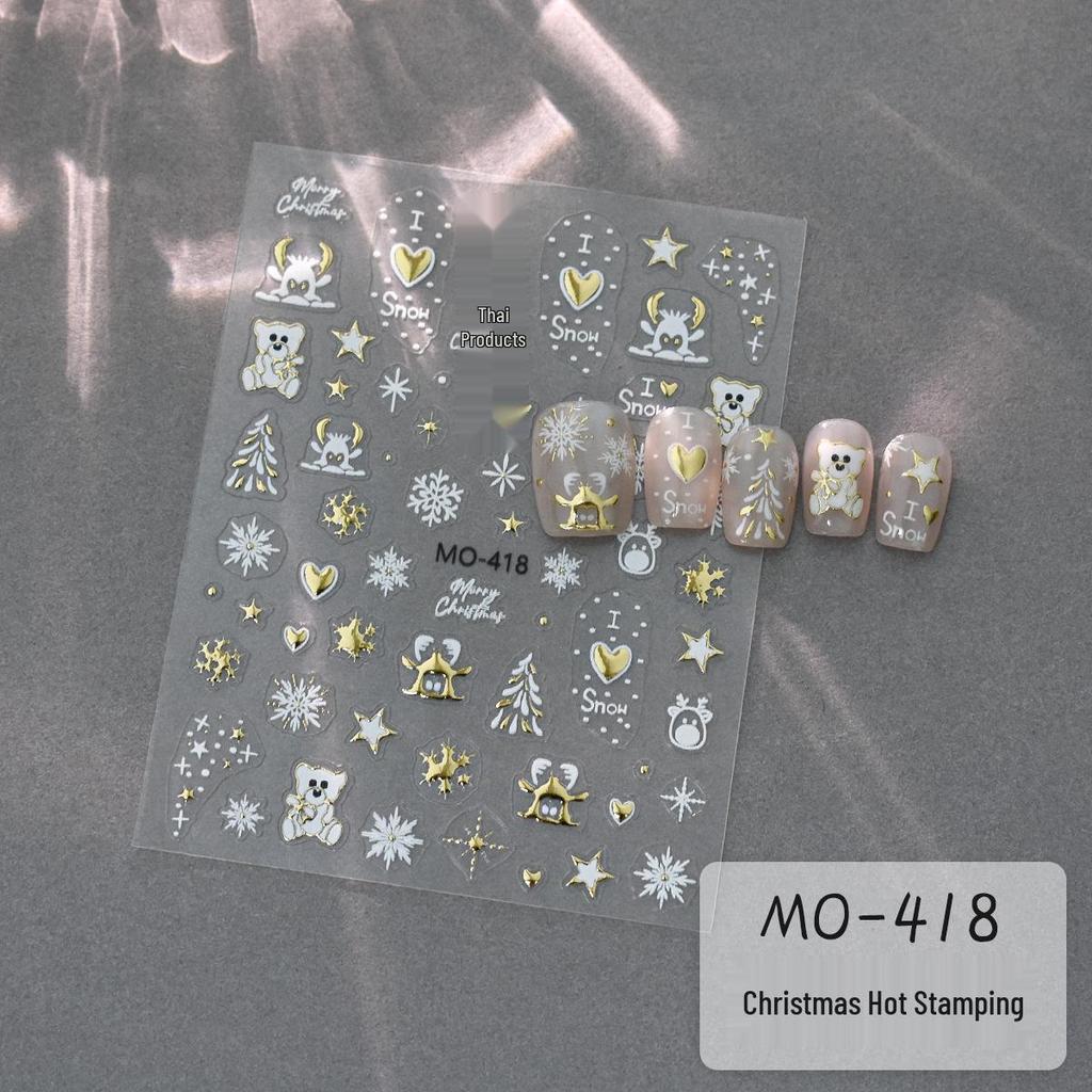 Gold Foil Christmas Snowflake Nail Stickers: 3D Embossed Self-Adhesive Nail Art Decorations