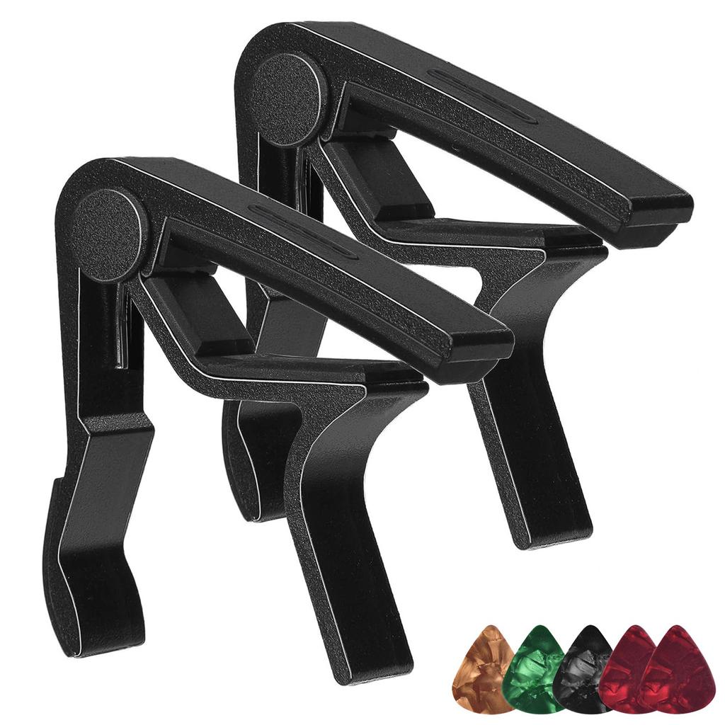 2 Acoustic/electric Guitar Capo Aluminum Alloy Wood Grain Capo + 5 Picks with Pick Slot