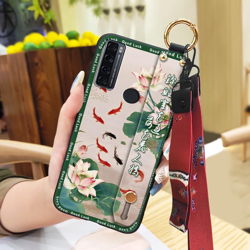 Anti-knock Ring Phone Case For TCL 20 SE Phone Holder Back Cover Elderly lady Dirt-resistant Protective Lanyard Silicone