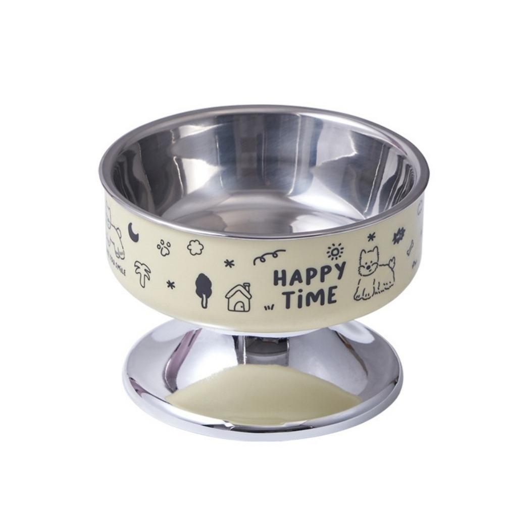 

Cartoon Pet High Foot Bowl Large Capacity Stainless Steel Cat Food Water Bowl Neck Protection Anti-slip Pet Food Bowl 5.51x4.13 in жовтий