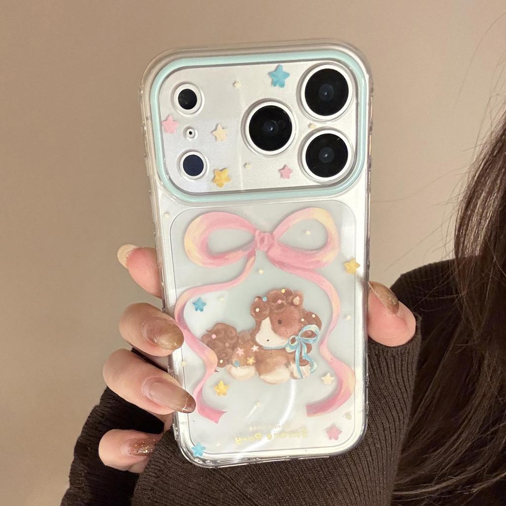 Bowknot Pony Apple Phone Case for iPhone 16 Pro Max: Clear, Cartoon Soft Cover for Besties