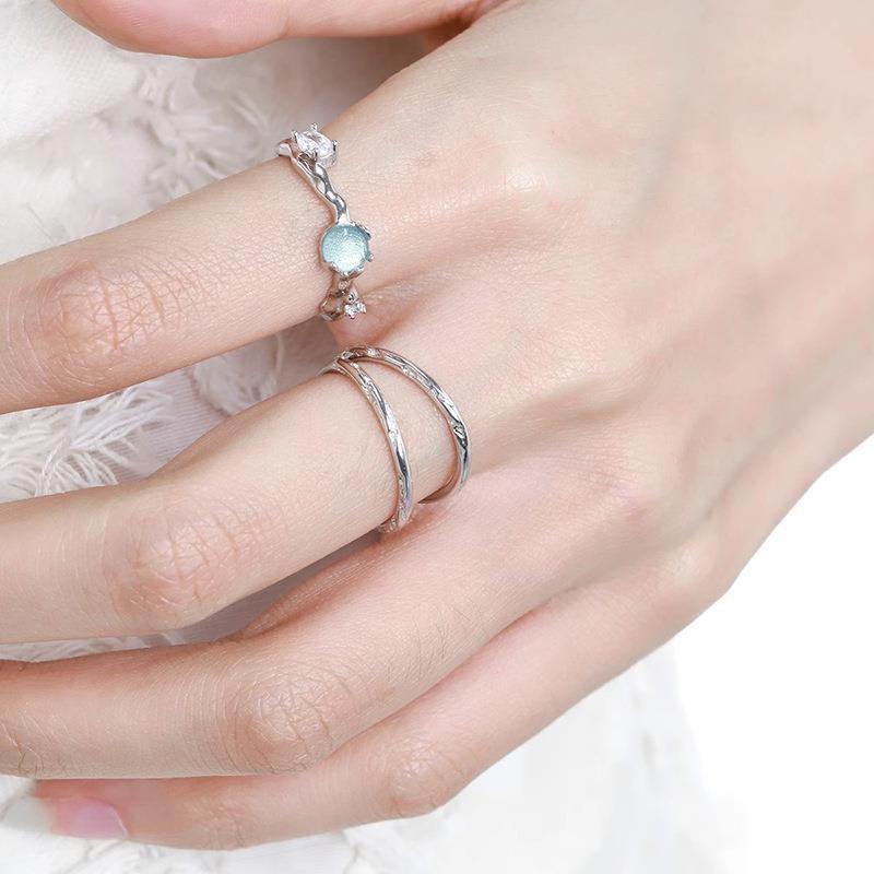 Rhinestone Sophisticated Blue Open Ring For Women With Adjustable Size And Style Modern