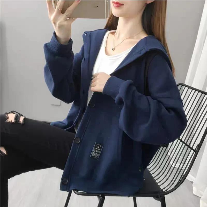 Korean Female Hooded Hoodie Sweatshirts Jacket Women Loose Solid Fashion Versatile Cardigan Sports Jackets Hoodie Top Coat