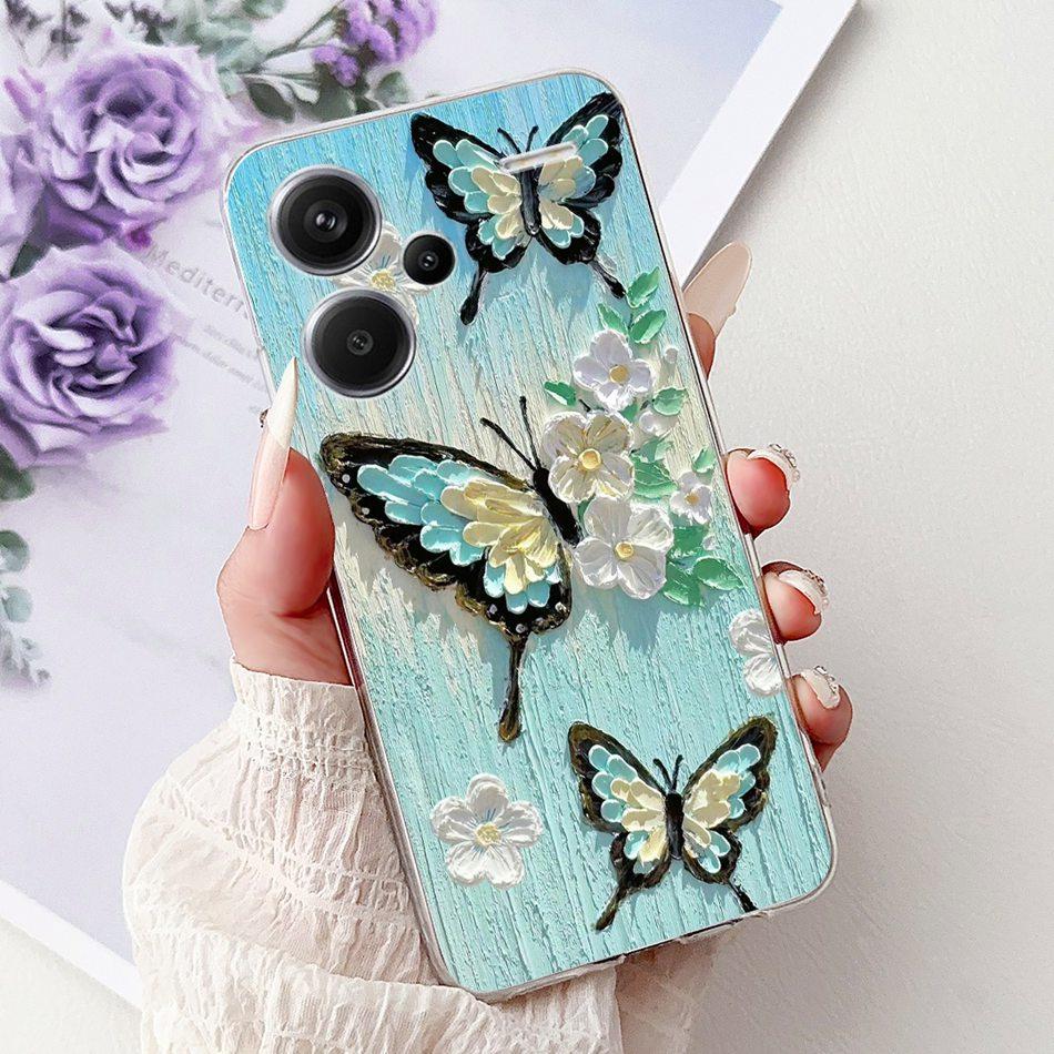 For Xiaomi Redmi Note 13 Pro Plus 5G Phone Case Redmi Note13 13 Pro 13 Pro+ 5G Elegant Floral Cat Soft Silicone Clear TPU Cases