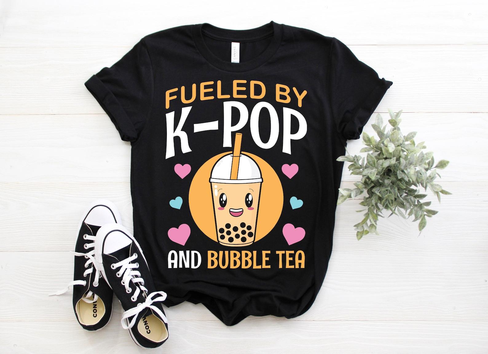 Fueled By K-Pop Bubble Tea Kpop Heart South Korea Music T-Shirt, Kpop Boba Lover Gifts, Kdrama K-drama, Girls Boys Daughter Granddaughter, 120