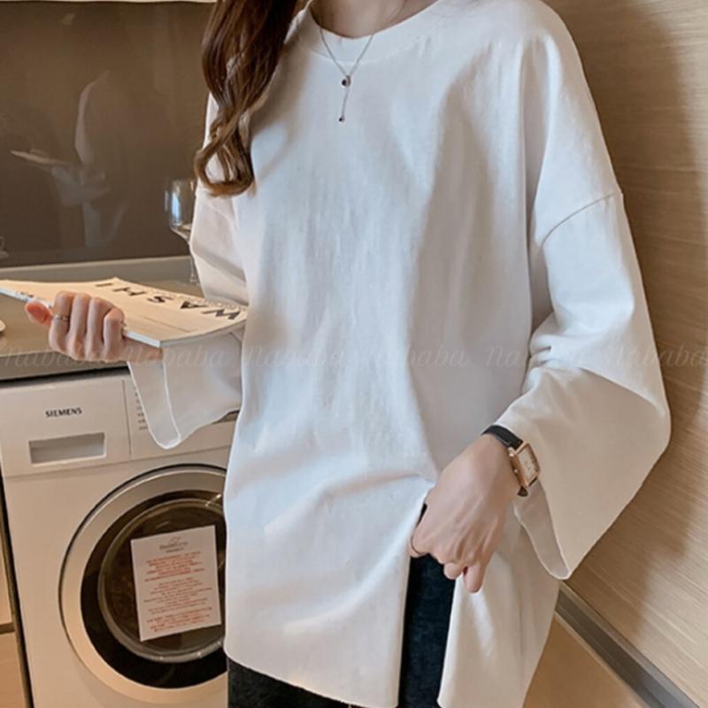Navava Loose FiT Side SpliT Long Sleeve Round Neck T shirT nT1450