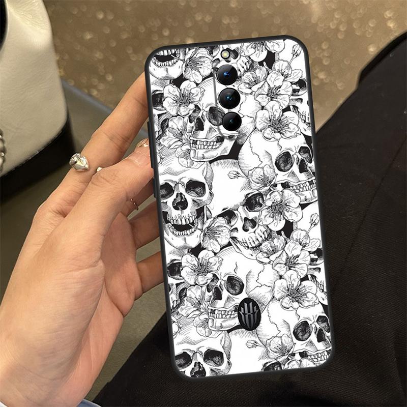 Gothic Floral Skull Case For ZTE Nubia RedMagic 10 Air 6 7 6S 7S Pro RedMagic 10S 9S 8S 8 9 10 11 Pro Plus Cover